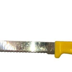 Vintage Quikut USA Serrated Kitchen Utility Knife with Fork Tip - Bright Yellow
